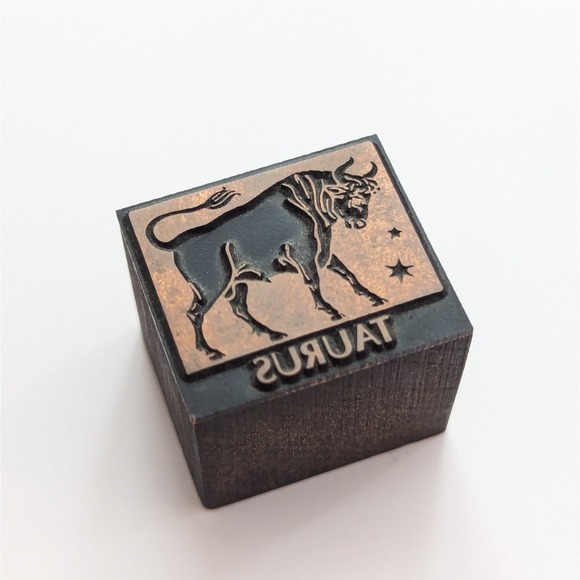 Other - Vintage Metal & Wood Letterpress Printing Block Pisces Taurus Astrology Bull
